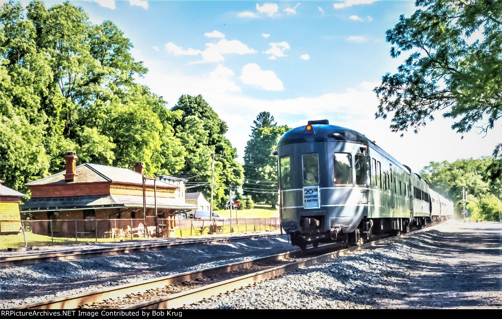 NYC round end observation car Hickory Creek passing the ex-NYC passenger depot in Stuyvesant, NY 